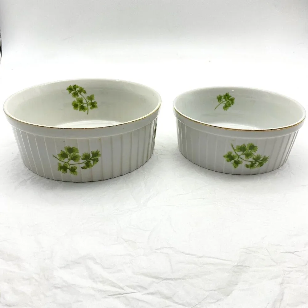 Vintage Andrea By Sadek Parsley Souffle Casserole Set Of 2 Oven To Table No Lids